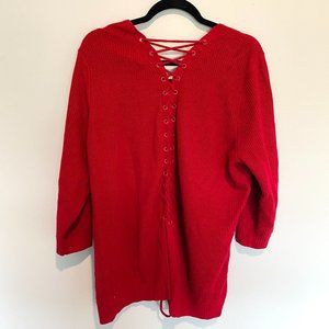Soho New York & Company Red 3/4 Sleeve Women Sweater Back Laced Top XXL